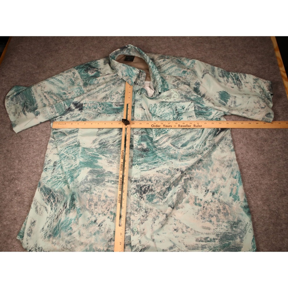 Realtree Fishing Aspect Mens XLT Big & Tall Short Sleeve Button Down Shirt Teal - Picture 3 of 7